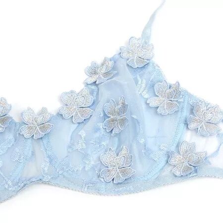SUBBLIME - 957636 ENSEMBLE SOUTIEN-GORGE ET CULOTTE BRODÉS DE FLEURS BLEU CIEL L/XL