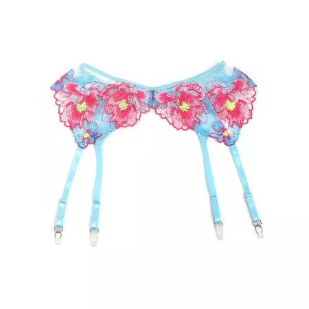 SUBBLIME - 957650 ENSEMBLE SOUTIEN-GORGE ET PORTE-JARRETELLES BRODÉ FLEURS ROSE L/XL