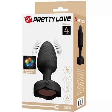 PRETTY LOVE - PLUG ANAL OLMAN AVEC LUMIÈRE LED NOIR 8,8 CM