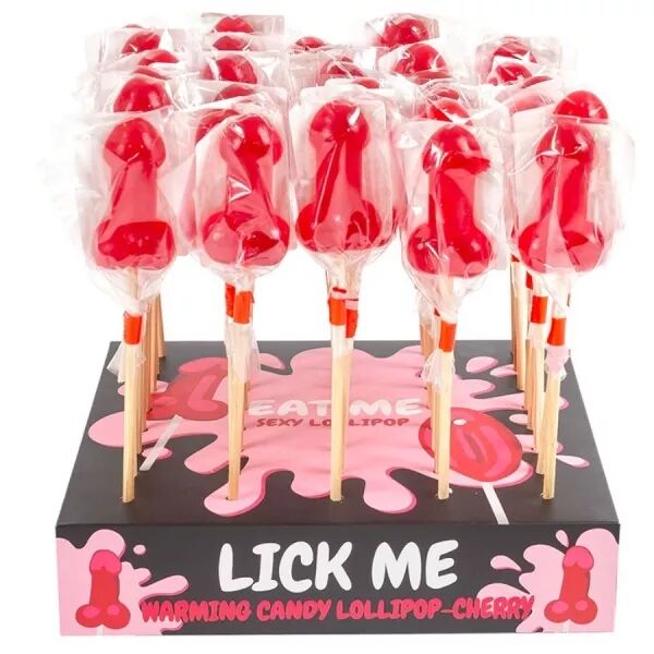 SECRETPLAY - PR�SENTOIR DE SUCETTES P�NIS EN BONBONS � LA CERISES AVEC EFFET DE CHALEUR �PIC� (40 UNIT�S)