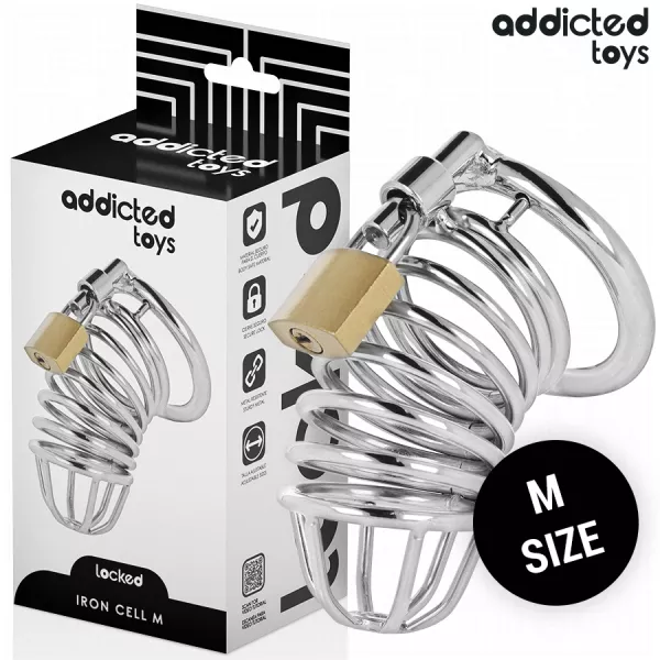 ADDICTED TOYS LOCKED - CAGE � P�NIS EN M�TAL IRON CELL TAILLE M
