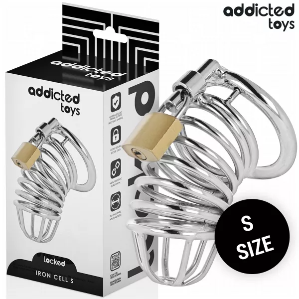 ADDICTED TOYS LOCKED - CAGE � P�NIS EN M�TAL IRON CELL 4 CM TAILLE S