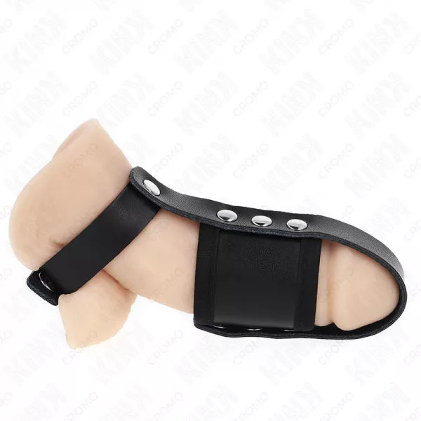 KINK - ANNEAU DE CAGE � P�NIS EN CUIR AVEC SANGLE R�GLABLE DE S�PARATION DES BALLES REV�TUEUSE