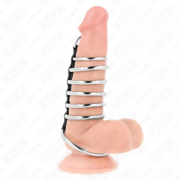 KINK - 7 ANNEAUX P�NIS EN M�TAL DE 3,2 CM � 5 CM CONNECT�S PAR DU CUIR