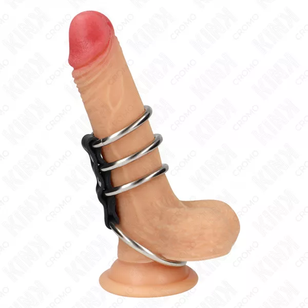 KINK - 4 ANNEAUX P�NIS EN M�TAL DE 3,7 CM � 5 CM CONNECT�S PAR DU CUIR