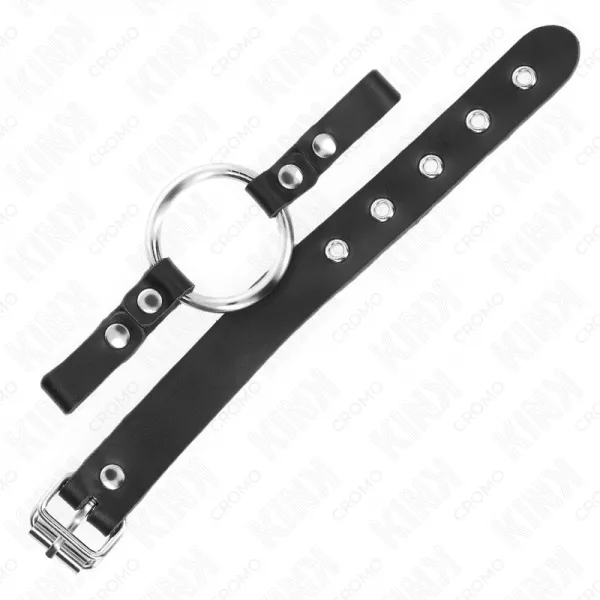 KINK - ANNEAU P�NIS EN CUIR AVEC FERMETURE � BOUCLE 22 X 2 CM AVEC ANNEAU EN M�TAL 4 CM