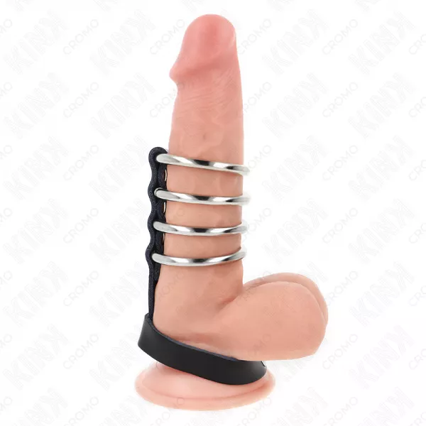 KINK - 4 ANNEAUX P�NIS EN M�TAL 3,8 CM CONNECT�S AVEC SANGLE EN CUIR 22 X 1,5 CM ET FERMETURE � PRESSION