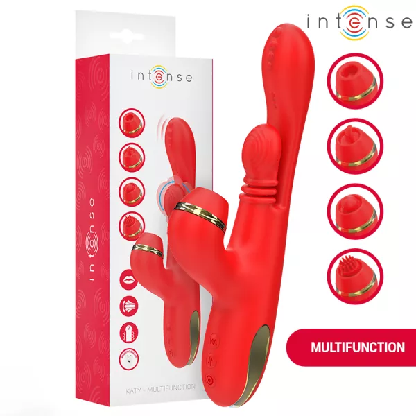 INTENSE - STIMULATEUR DE CLITORIS MULTIFONCTION KATY 4 T�TES INTERCHANGEABLES ROUGE