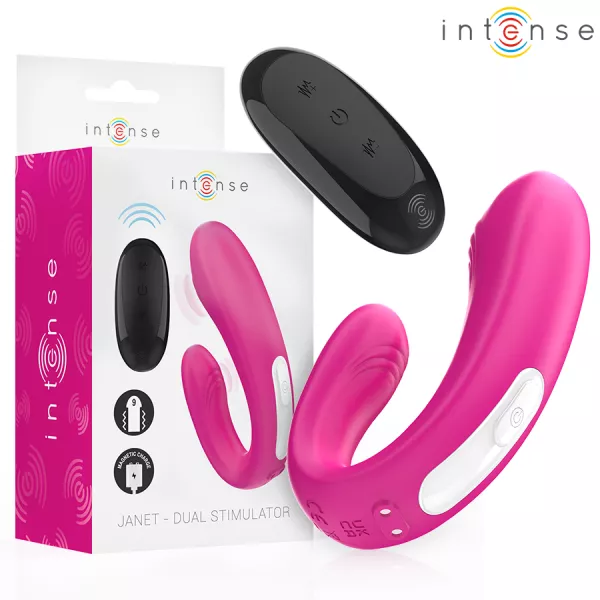INTENSE - JANET DOUBLE STIMULATEUR ET VIBRATEUR EN U AVEC T�L�COMMANDE ROSE