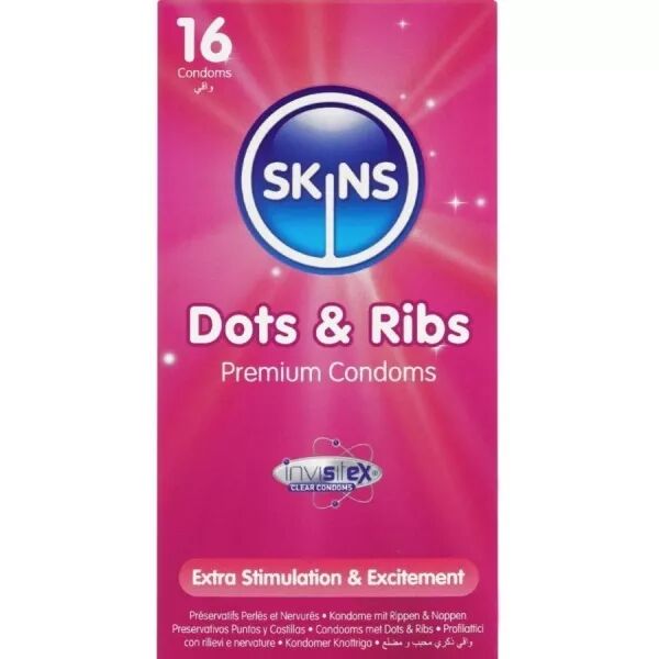 SKINS - PACK DE 16 PR�SERVATIFS PREMIUM DOTS & RIBS
