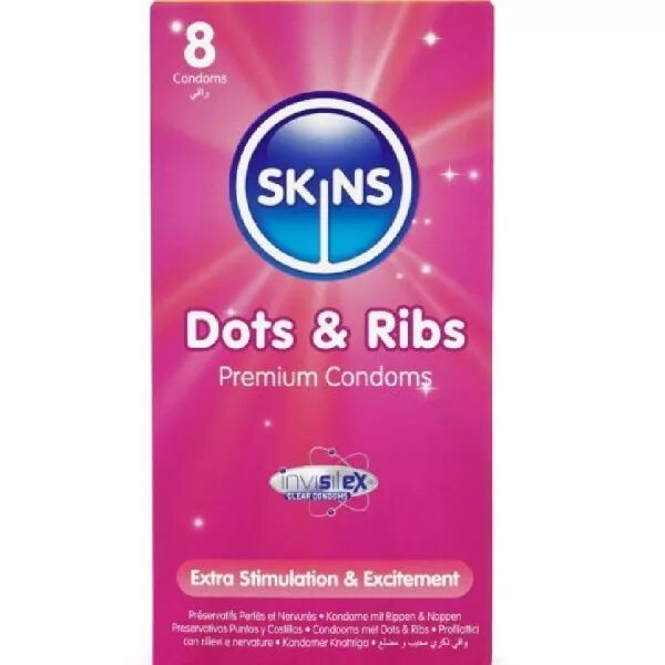 SKINS - PACK DE 8 PR�SERVATIFS PREMIUM DOTS & RIBS
