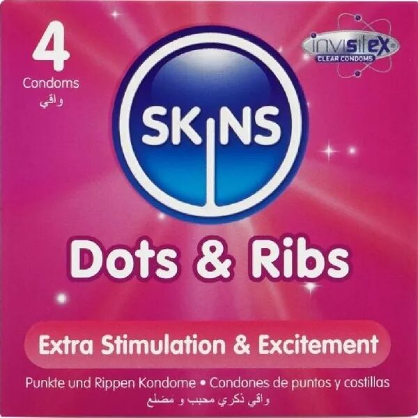 SKINS - PACK DE 4 PR�SERVATIFS PREMIUM DOTS & RIBS