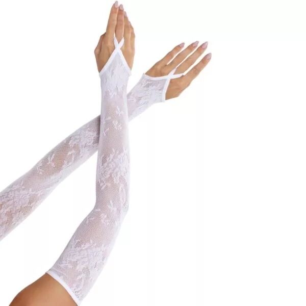 LEG AVENUE - GANTS CHAUFFANTS EXTRA LONGS EN DENTELLE FLORALE BLANCS