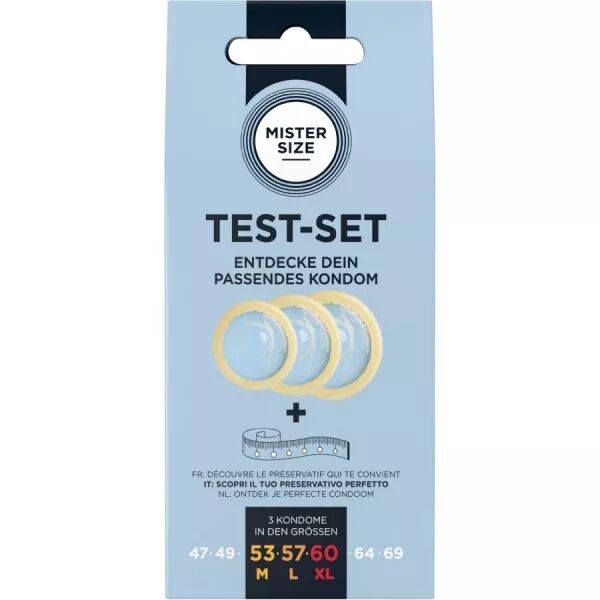MISTER SIZE - KIT DE TEST : 3 PR�SERVATIFS DE TAILLES DIFF�RENTES + M�LANGE � POINTS