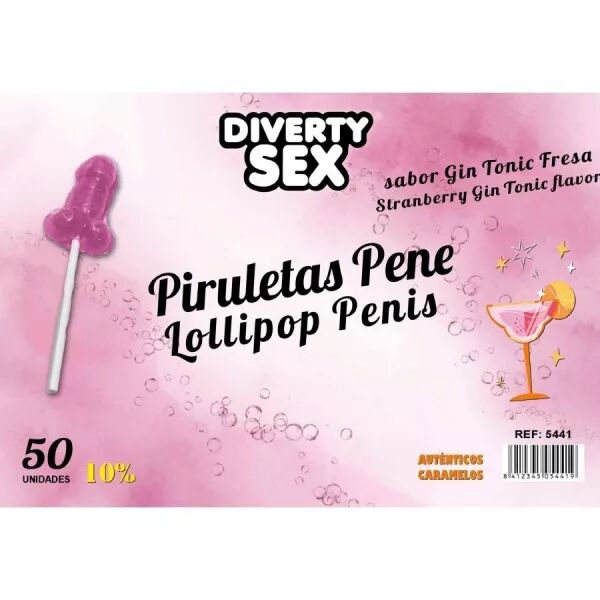DIABLO GOLOSO - 50 SUCETTES P�NIS GIN TONIC SAVEUR FRAISE 10% ALCOOL