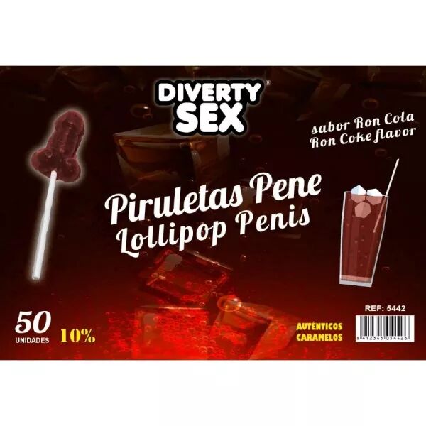 DIABLO GOLOSO - 50 SUCETTES P�NIS SAVEUR RON COLA 10% ALCOOL