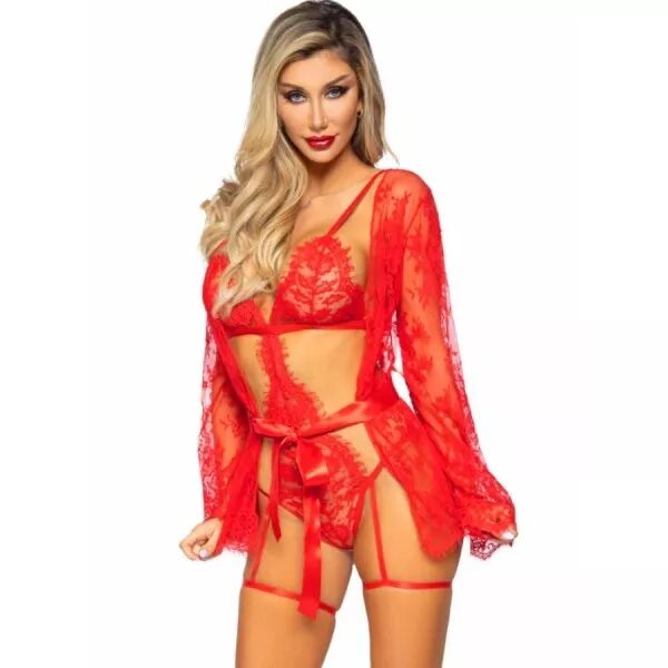 LEG AVENUE - 86123 ENSEMBLE PEIGNOIR ET PORTE-JARRETELLES ROUGE TAILLE M