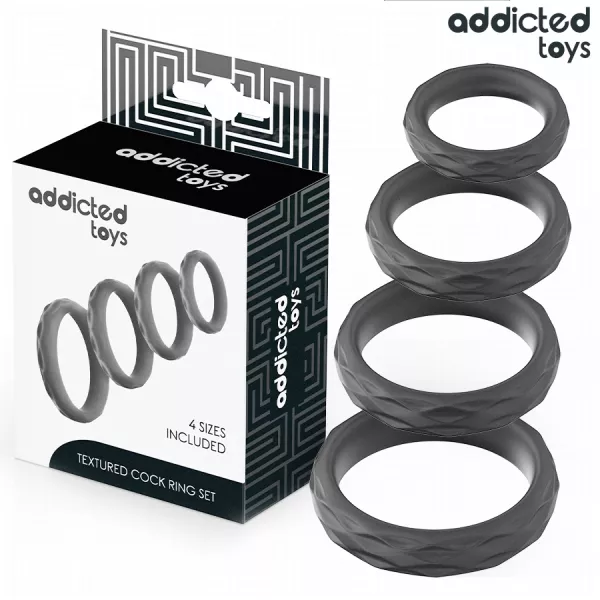ADDICTED TOYS - ENSEMBLE D'ANNEAUX P�NIS TEXTUR�S, 4 TAILLES