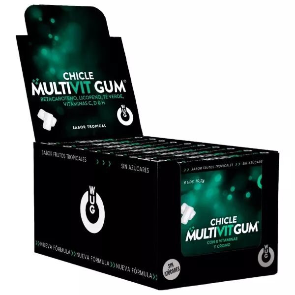 WUG GUM - MULTIVIT VITAMINES C, H, D, B�TA-CAROT�NE, LYCOP�NE ET TH� VERT | PR�SENTOIR 12 X 8 UNIT�S