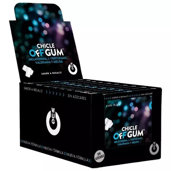 WUG GUM - OFF � BASE DE VAL�RIANE, DE TRYPTOPHANE, DE M�LISSE ET DE M�LATONINE | PR�SENTOIR 12 X 8 UNIT�S
