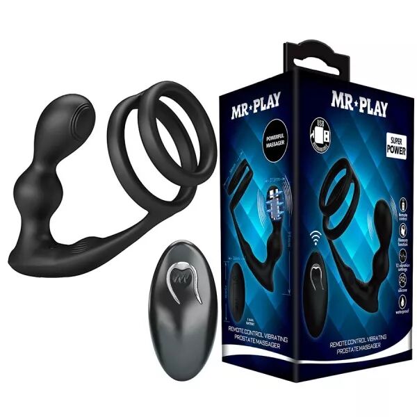 MR PLAY - PLUG ANAL VIBRANT AVEC ANNEAU P�NIS ET T�L�COMMANDE