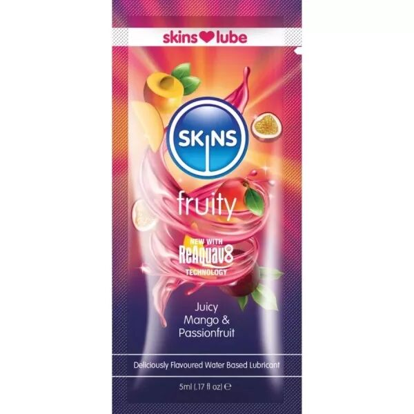 SKINS - LUBRIFIANT FRUIT� � BASE D'EAU MANGUE ET FRUIT DE LA PASSION DOSE UNIQUE 5 ML