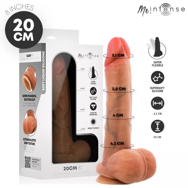 MR INTENSE - GARY M P�NIS EN SILICONE ULTRA-R�ALISTE AVEC TESTICULES 20 CM -�- 4,2 CM
