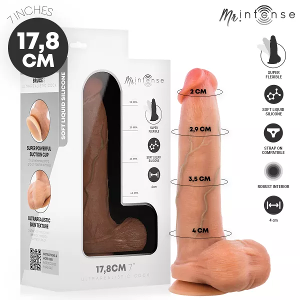 MR INTENSE - BRUCE S GODEMICHET EN SILICONE AVEC TESTICULES 17,8 CM -�- 4 CM