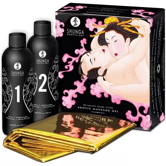 SHUNGA - GEL DE MASSAGE �ROTIQUE ORIENTAL CORPS � CORPS FRAISES ET CAVA