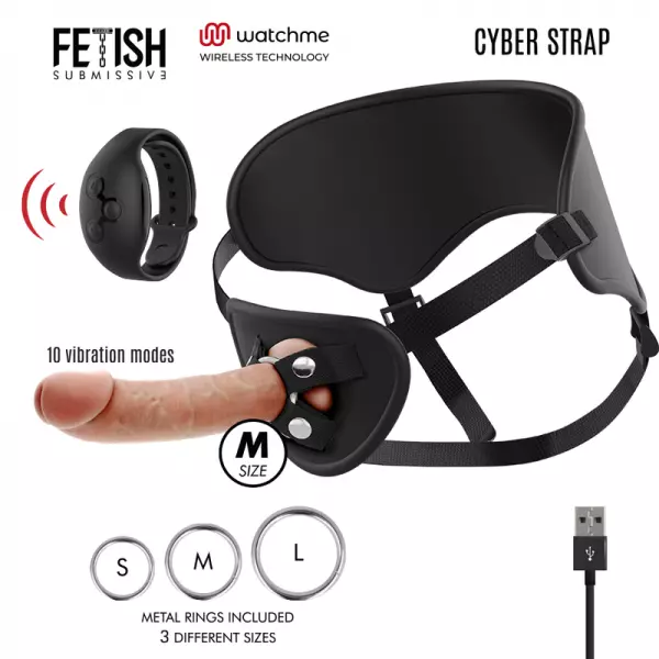 FETISH SUBMISSIVE CYBER STRAP - HARNAIS AVEC T�L�COMMANDE DILDO WATCHME M TECHNOLOGIE