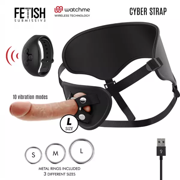 FETISH SUBMISSIVE CYBER STRAP - HARNAIS AVEC T�L�COMMANDE DILDO WATCHME L TECHNOLOGIE