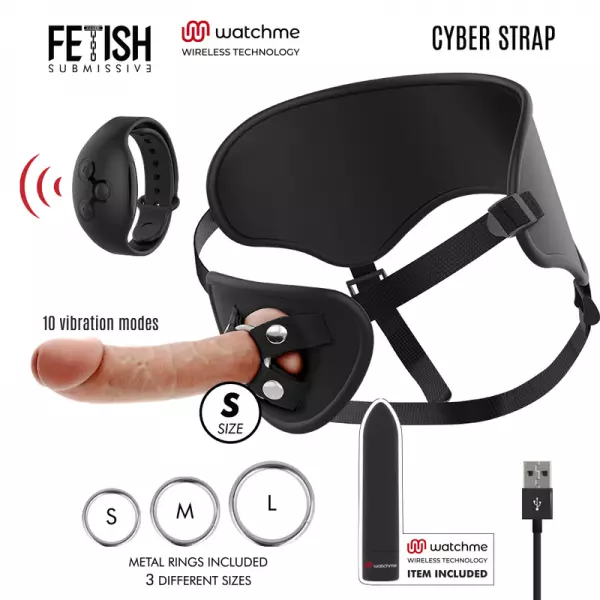 FETISH SUBMISSIVE CYBER STRAP - HARNAIS AVEC GODE ET T�L�COMMANDE BULLET TECHNOLOGIE WATCHME S