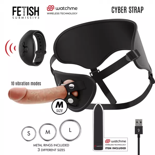 FETISH SUBMISSIVE CYBER STRAP - HARNAIS AVEC GODE ET T�L�COMMANDE BULLET TECHNOLOGIE WATCHME M