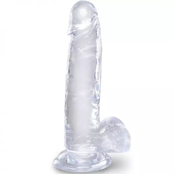 KING COCK - CLEAR P�NIS R�ALISTE AVEC BOULES 15.2 CM TRANSPARENT