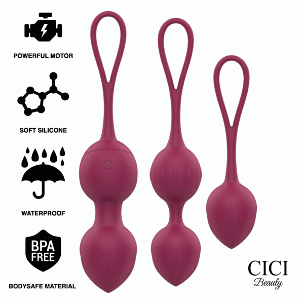 CICI BEAUTY - PREMIUM SILICONE 3 PERLES DE KEGEL VIBRANTES T�L�COMMANDE