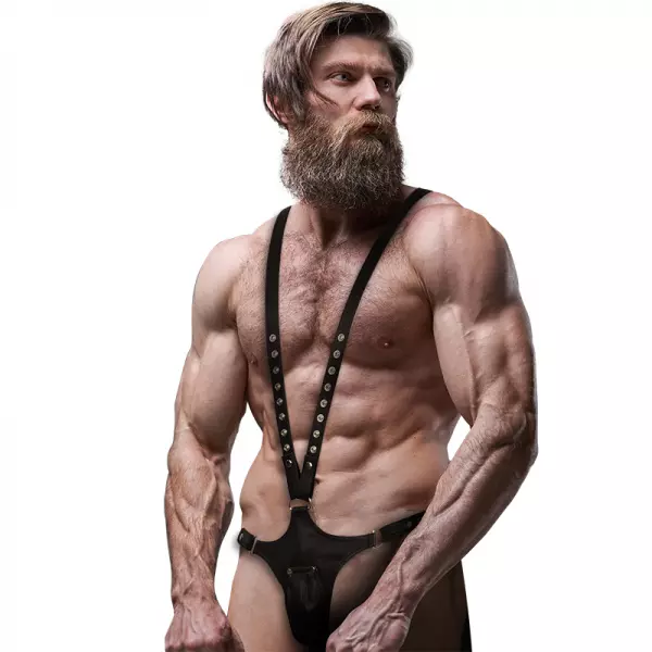 FETISH SUBMISSIVE ATTITUDE - HARNAIS EN CUIR �COLOGIQUE EN V POUR HOMMES