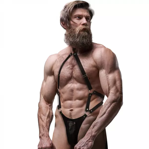 FETISH SUBMISSIVE ATTITUDE - HARNAIS JOCK STRAP EN CUIR �COLOGIQUE POUR HOMMES