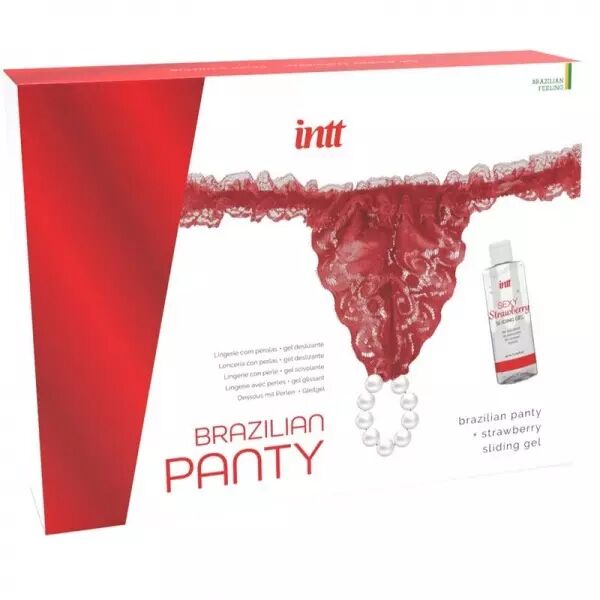 INTT RELEASES - CULOTTE ROUGE BR�SILIENNE AVEC PERLES ET GEL LUBRIFIANT 50 ML