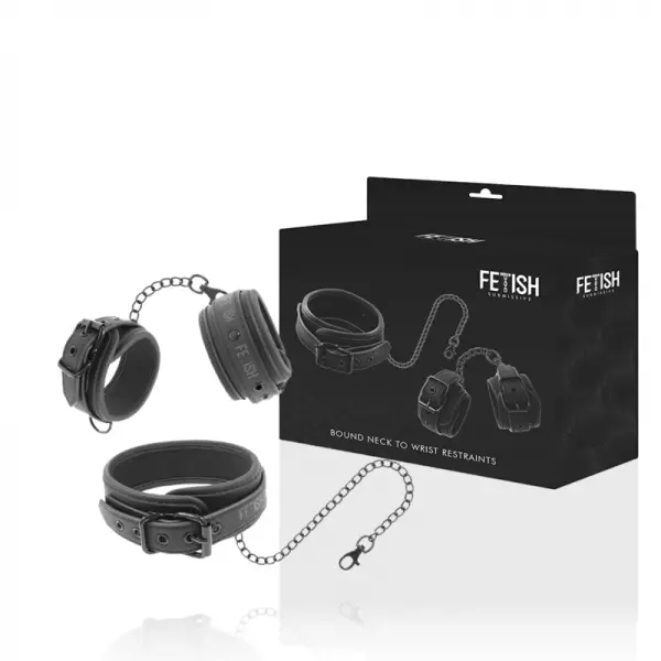 FETISH SUBMISSIVE - COLLIER ET MENOTTES EN CUIR V�GAN AVEC DOUBLURE EN NOPR�NE