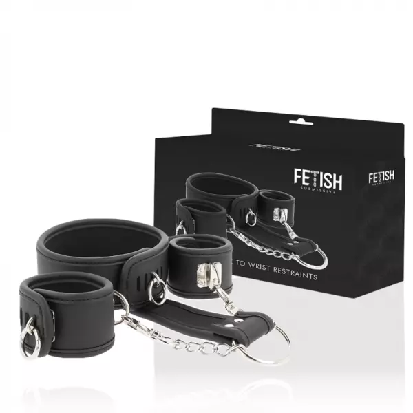FETISH SUBMISSIVE - COLLIER ET MENOTTES EN CUIR V�GAN AVEC DOUBLURE EN NOPR�NE