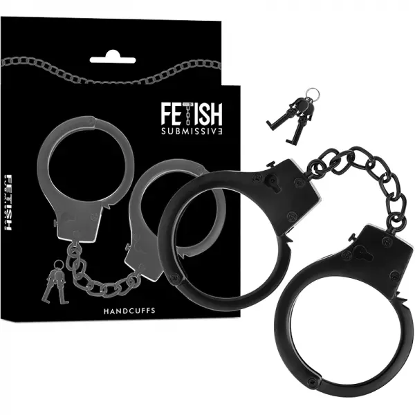 FETISH SUBMISSIVE - MENOTTES EN M�TAL POUR MAINS NOIRES AVEC CL� CR�NE