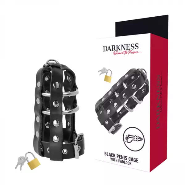 DARKNESS - CAGE DE CHASTET� EN CUIR AVEC SERRURE