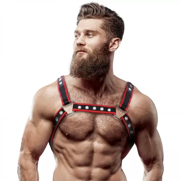 FETISH SUBMISSIVE ATTITUDE - HARNAIS POITRINE BULLDOG EN CUIR �COLOGIQUE POUR HOMMES NOIR/ROUGE