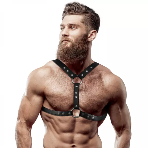 FETISH SUBMISSIVE ATTITUDE - HARNAIS POITRINE EN CUIR �COLOGIQUE AVEC DOUBLE SUPPORT ET CLOUS POUR HOMMES