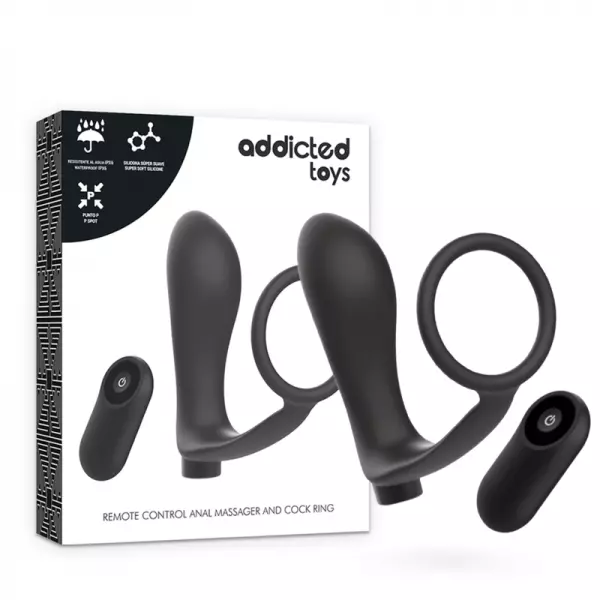 ADDICTED TOYS - ANNEAU P�NIS AVEC T�L�COMMANDE PLUG ANAL NOIR RECHARGEABLE