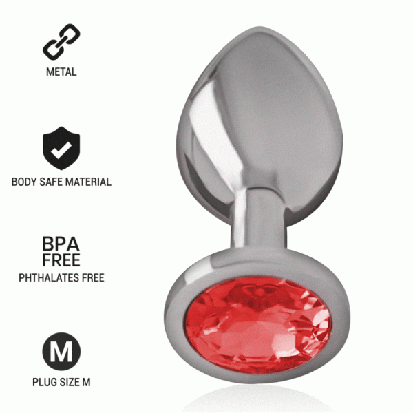INTENSE - PLUG ANAL EN M�TAL AVEC CRISTAL ROUGE TAILLE M