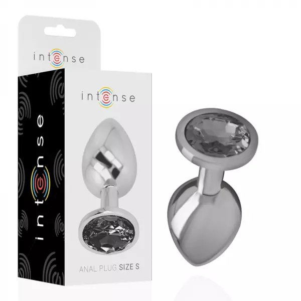 INTENSE - PLUG ANAL EN M�TAL ALUMINIUM AVEC CRISTAL NOIR TAILLE S