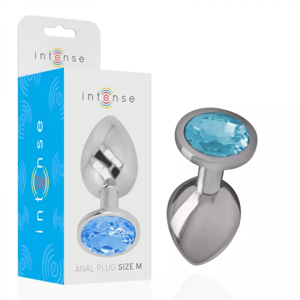 INTENSE - PLUG ANAL EN M�TAL ALUMINIUM AVEC VERRE BLEU TAILLE M