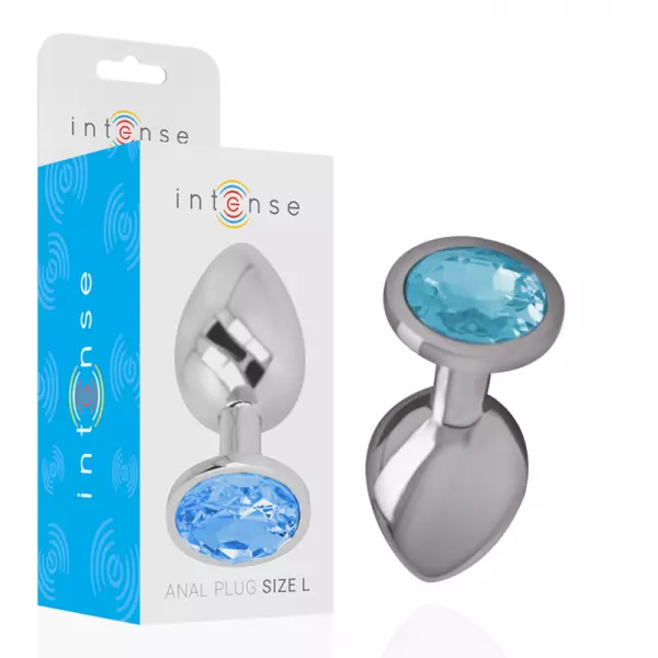 INTENSE - PLUG ANAL EN M�TAL ALUMINIUM AVEC CRISTAL BLEU TAILLE L