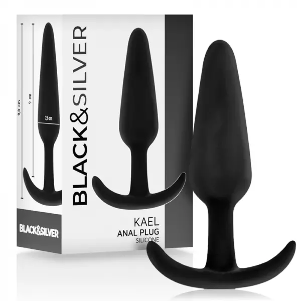 BLACK&SILVER - PLUG ANAL EN SILICONE KAEL AVEC POIGN�E MOYENNE